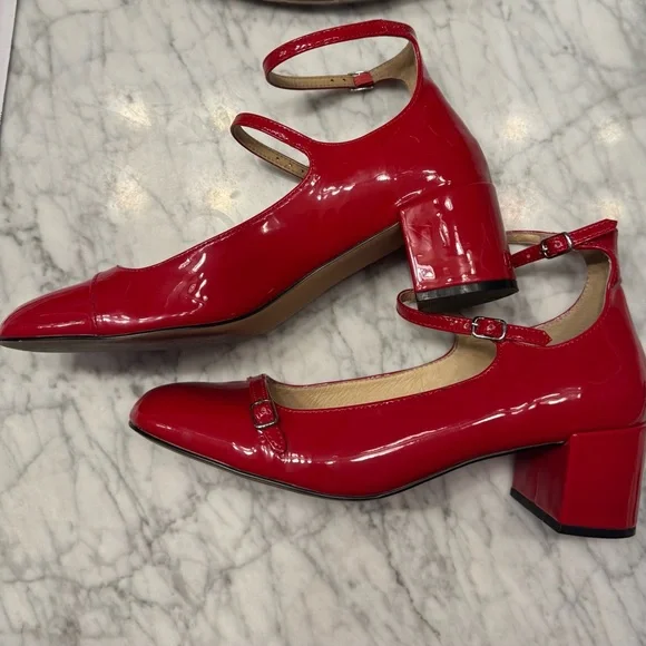 Steve Madden Like New Red Patent Leather Mary Jane Block Heels - Picture 2 of 5